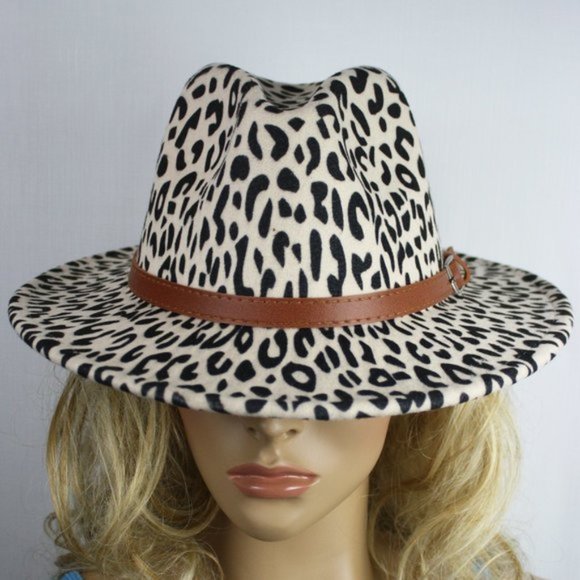 Viv's Boutique Accessories - Ivory Leopard Felt Wool Boheme Panama Hat